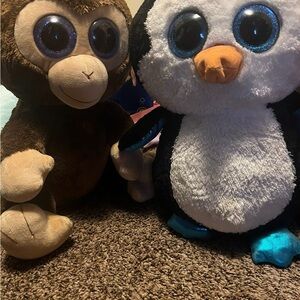 Ty Beanies penguin and monkey